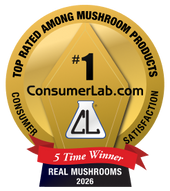 Gold badge from ConsumerLab.com with text and logo, featuring a red ribbon and black text.