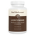 A white "Real Mushrooms" bottle labeled "Organic Lion's Mane Extract Capsules, 120 count," featuring organic mushrooms and beta-glucans as a dietary supplement for cognition.