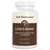 A white bottle labeled "Real Mushrooms Organic Lion's Mane Extract Capsules" contains 300 capsules, made from organic mushrooms and marketed as a dietary supplement.
