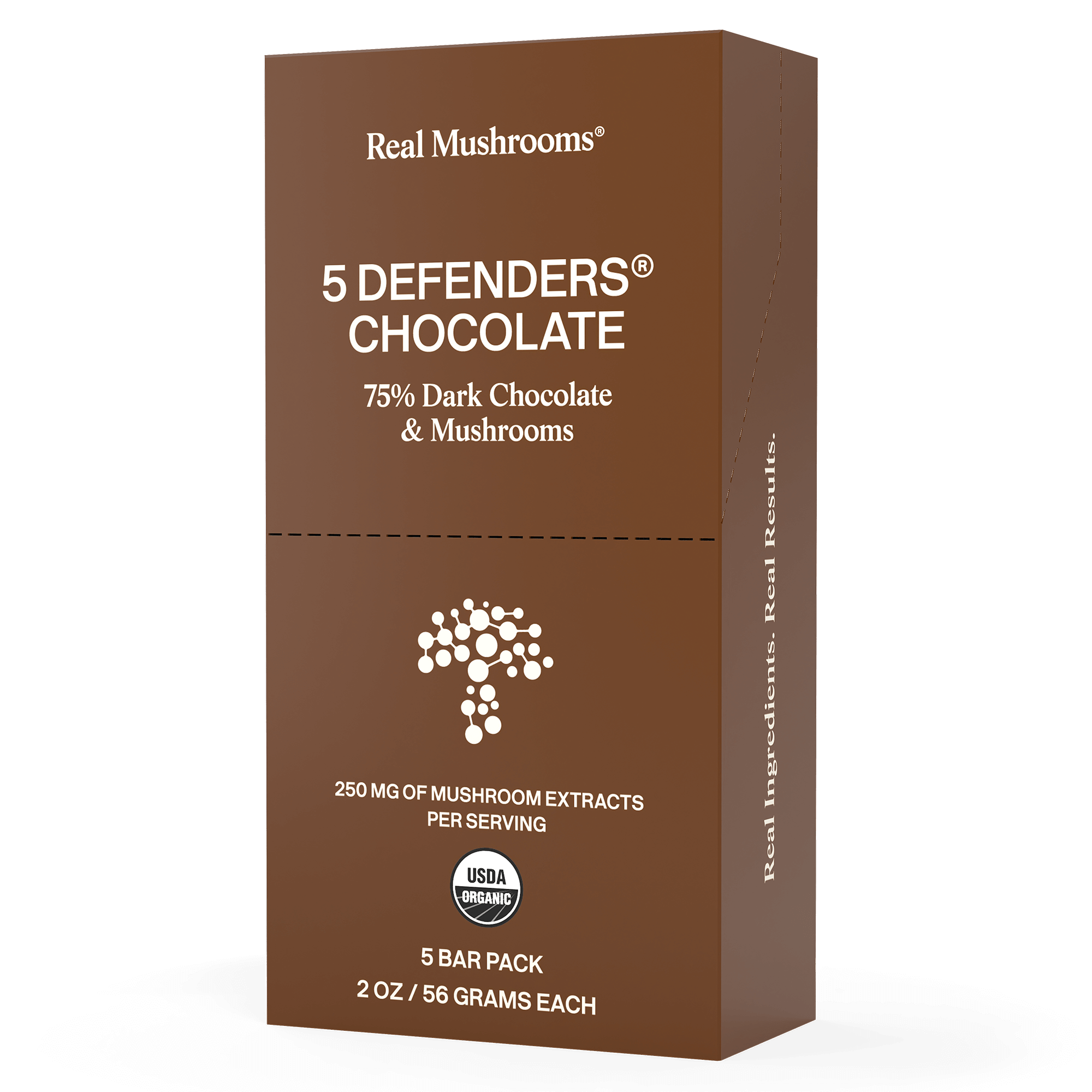 Real Mushrooms Mushroom Chocolate Bar - 5 Pack: organic dark chocolate bars with functional mushrooms, 250 mg of extracts per serving, USDA organic.