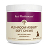 A container of Real Mushrooms Mushroom Mobility Pet Chews, a hip and joint supplement for dogs and cats, contains 60 soft chews (8.47 oz/240 g) to support your pet’s joints.