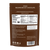 Back of a brown package labeled "Mushroom Hot Chocolate Mix" by Real Mushrooms, featuring nutrition facts, ingredients—including organic mushroom cacao and a premium mushroom extract blend—instructions, and company information. Perfect for anyone seeking a vegan hot chocolate experience.