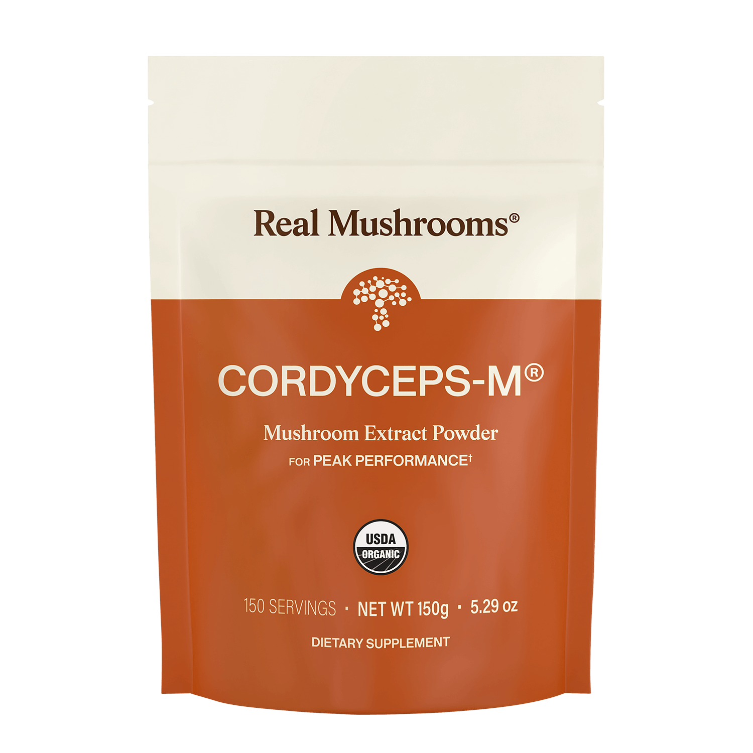 Real Mushrooms Organic Cordyceps-M® Mushroom Extract Powder – Bulk Supplement, 150g (5.29 oz), USDA organic cordyceps militaris, 150 servings—ideal energy supplement for dietary support.