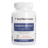 A white bottle of Real Mushrooms Mushroom D2Z dietary supplement contains 120 capsules with functional mushrooms for immune support.