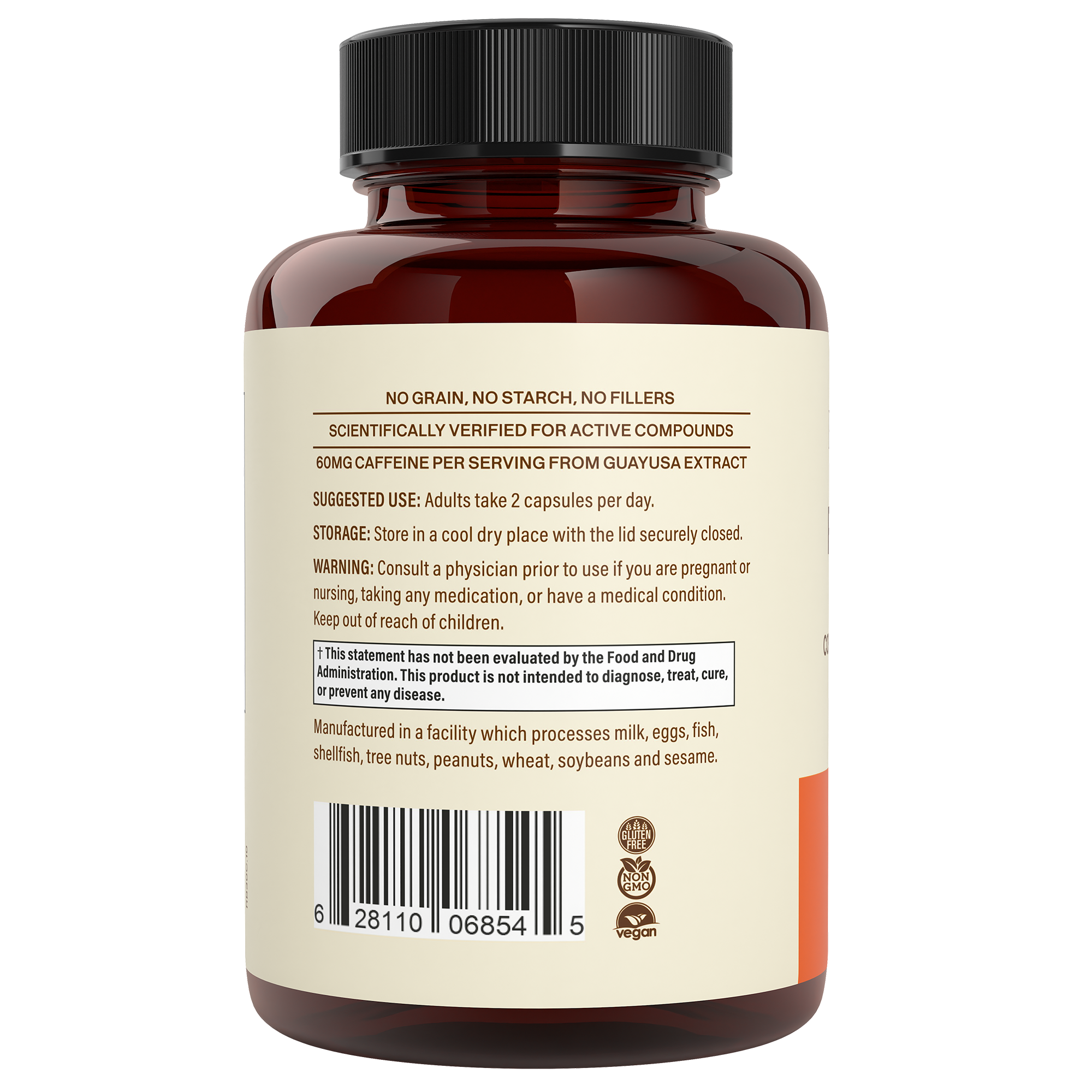 A brown Real Mushrooms supplement bottle labeled "RealBoost - Cordyceps, Guayusa and Ginseng," with a white label showing usage instructions, warnings, ingredients including Ginseng extracts, and a barcode on the back.