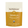 A yellow and white pouch of Real Mushrooms Organic Tremella Extract Powder with 60 servings (60g). Rich in beta-glucans to support skin, hair, and nail health. USDA Organic.