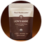 A pouch of Real Mushrooms Lion's Mane Mushroom Extract Powder, containing 100 grams, displayed against a gradient brown background.