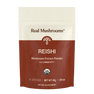 A pouch of Real Mushrooms Organic Reishi Mushroom Powder – Bulk Extract, featuring organic Ganoderma lucidum for longevity, 45 servings (45g/1.59 oz), high in beta-glucans and intended as a dietary supplement.
