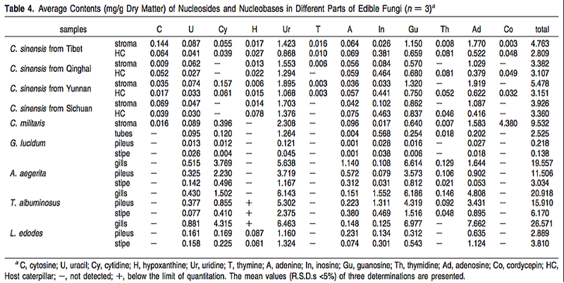 Table of edible fungi