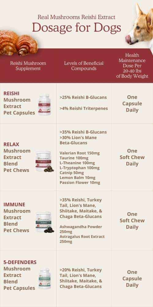 Reishi mushrooms for dogs chart - dosage table