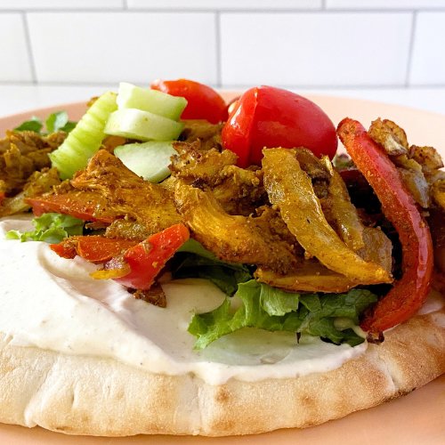 mushroom shawarma on a pita