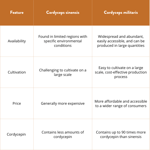 comparison of the Cordyceps sinensis and Cordyceps militaris
