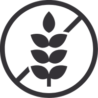 A black gluten-free symbol featuring a crossed-out grain icon inside a circle.