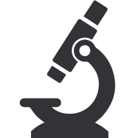A black and white silhouette of a microscope, commonly used for magnifying small objects for detailed examination in scientific research and laboratories.