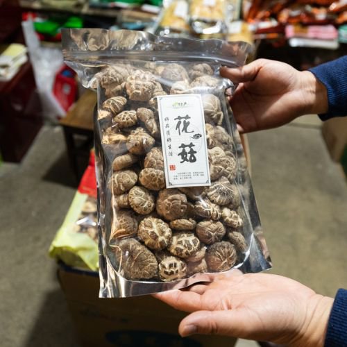 large package of shiitake mushrooms from local market in China